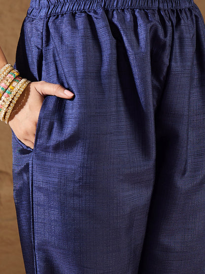 Devira Embroidered Silk Blend Calf Length Straight Kurta Trouser with Dupatta Set - FitVibe Fashion