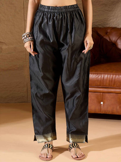 Aanira Black Cotton Silk Jacquard Kurta Pant With Banarasi Silk dupatta
