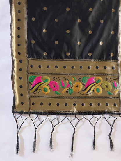 Aanira Black Cotton Silk Jacquard Kurta Pant With Banarasi Silk dupatta