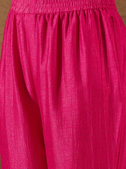 Pink Silk Blend Yoke Design Kurta and Trousers Pant Set - FitVibe Fashion