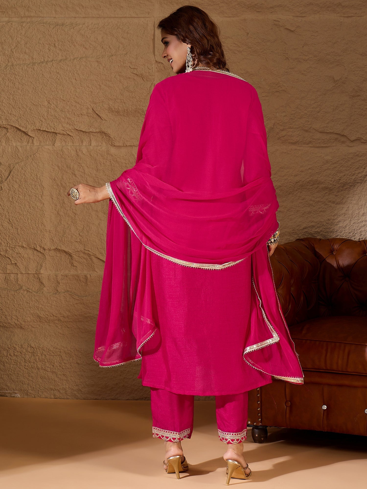 Pink Silk Blend Yoke Design Kurta and Trousers Pant Set - FitVibe Fashion