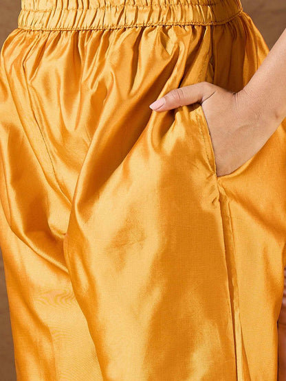 Aanira Yellow Cotton Silk Jacquard Kurta Pant With Banarasi Silk dupatta