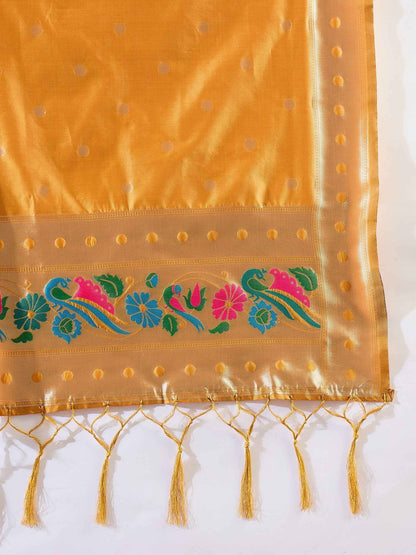 Aanira Yellow Cotton Silk Jacquard Kurta Pant With Banarasi Silk dupatta