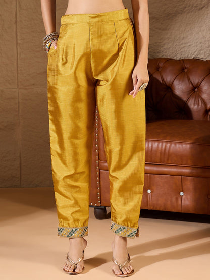 Devira Embroidered Silk Blend Calf Length Straight Kurta Trouser with Dupatta Set - FitVibe Fashion