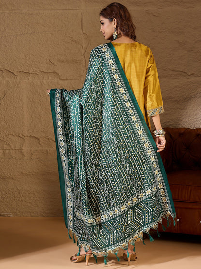 Devira Embroidered Silk Blend Calf Length Straight Kurta Trouser with Dupatta Set - FitVibe Fashion