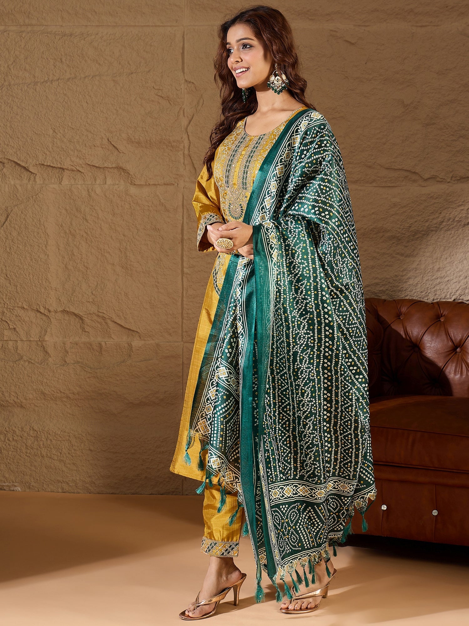Devira Embroidered Silk Blend Calf Length Straight Kurta Trouser with Dupatta Set - FitVibe Fashion