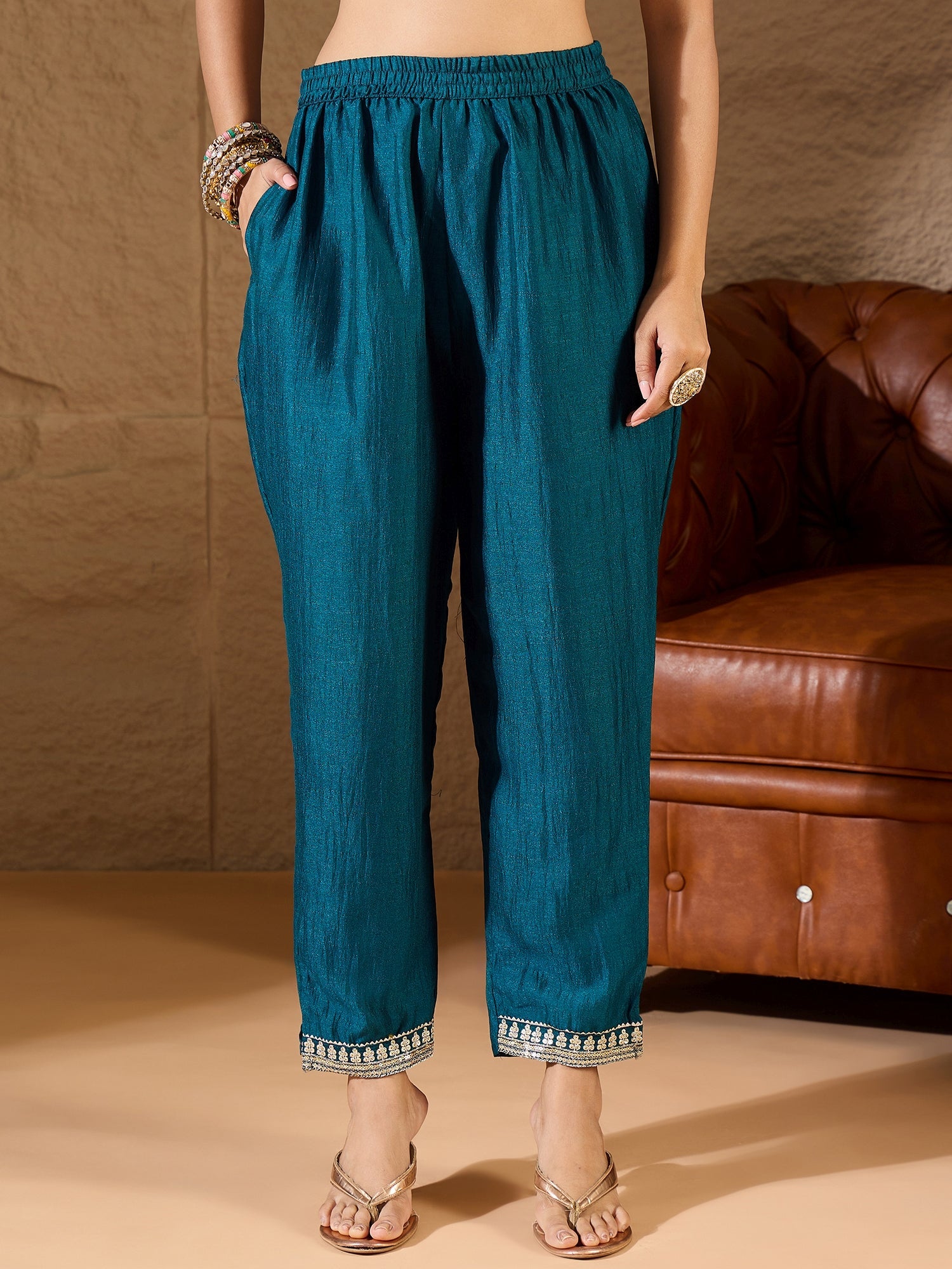 Silk Blend Yoke Design Kurta and Trousers Pant Set - FitVibe Fashion