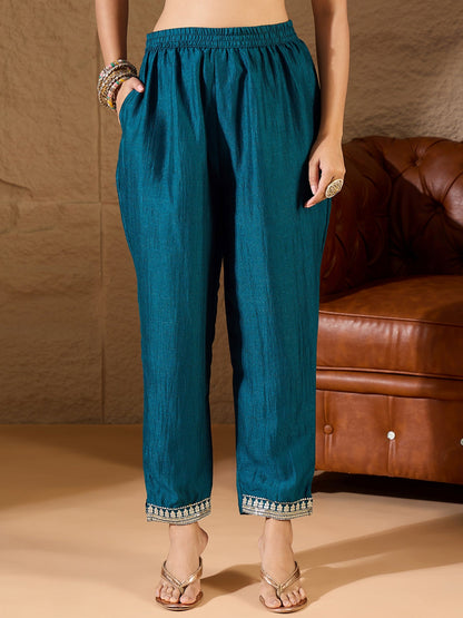 Silk Blend Yoke Design Kurta and Trousers Pant Set - FitVibe Fashion