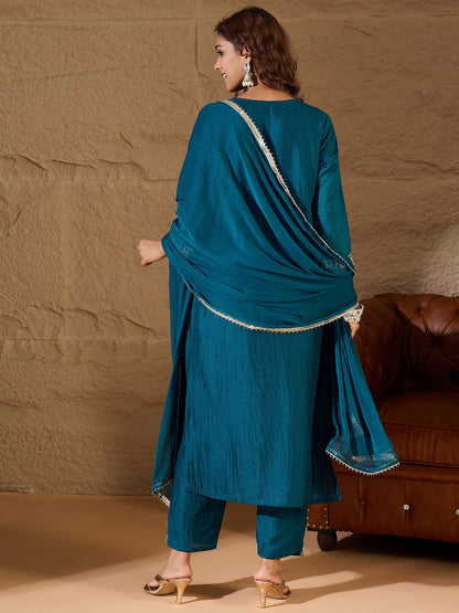 Silk Blend Yoke Design Kurta and Trousers Pant Set - FitVibe Fashion