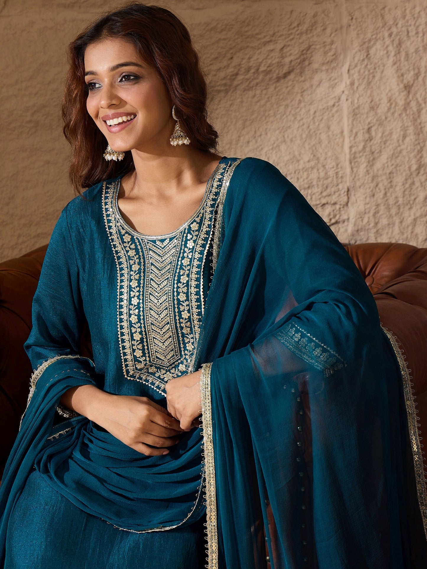 Silk Blend Yoke Design Kurta and Trousers Pant Set - FitVibe Fashion