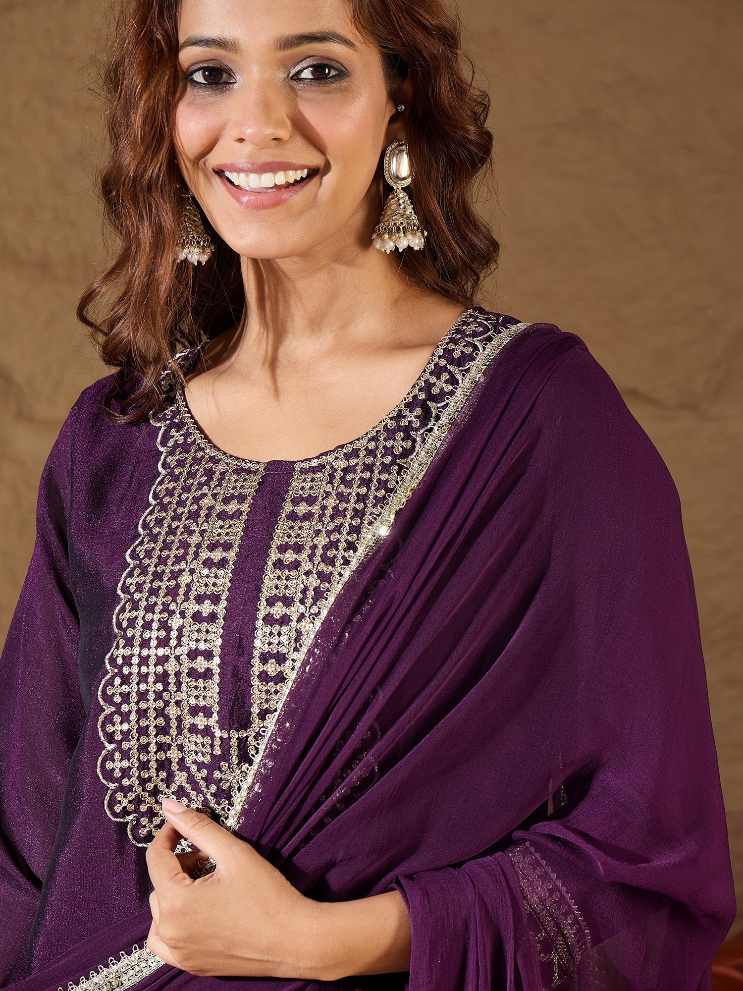 Purple Silk Blend Yoke Design Kurta and Trousers Pant Set - FitVibe Fashion