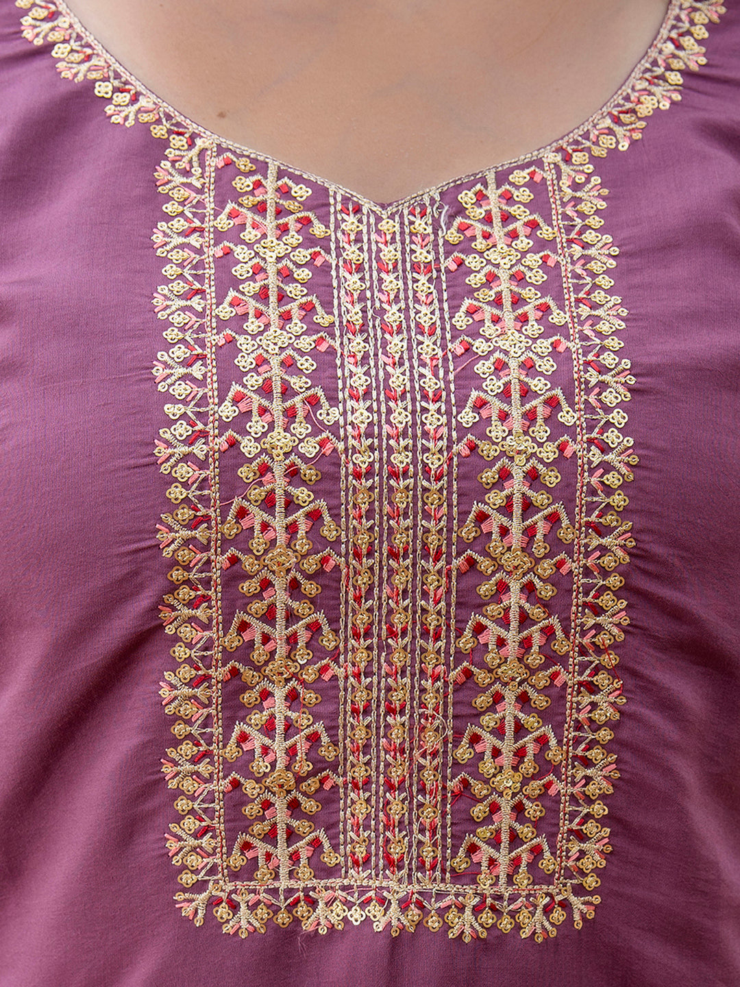 Women's Embroidered Silk Blend Calf Length Straight Kurta with Palazzo & Dupatta Set - FitVibe Fashion