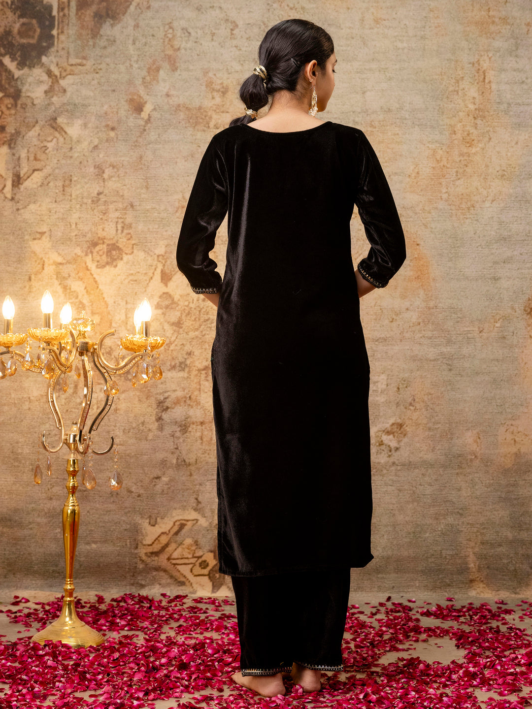 Women Velvet Kurta Pant Dupatta Set - FitVibe Fashion