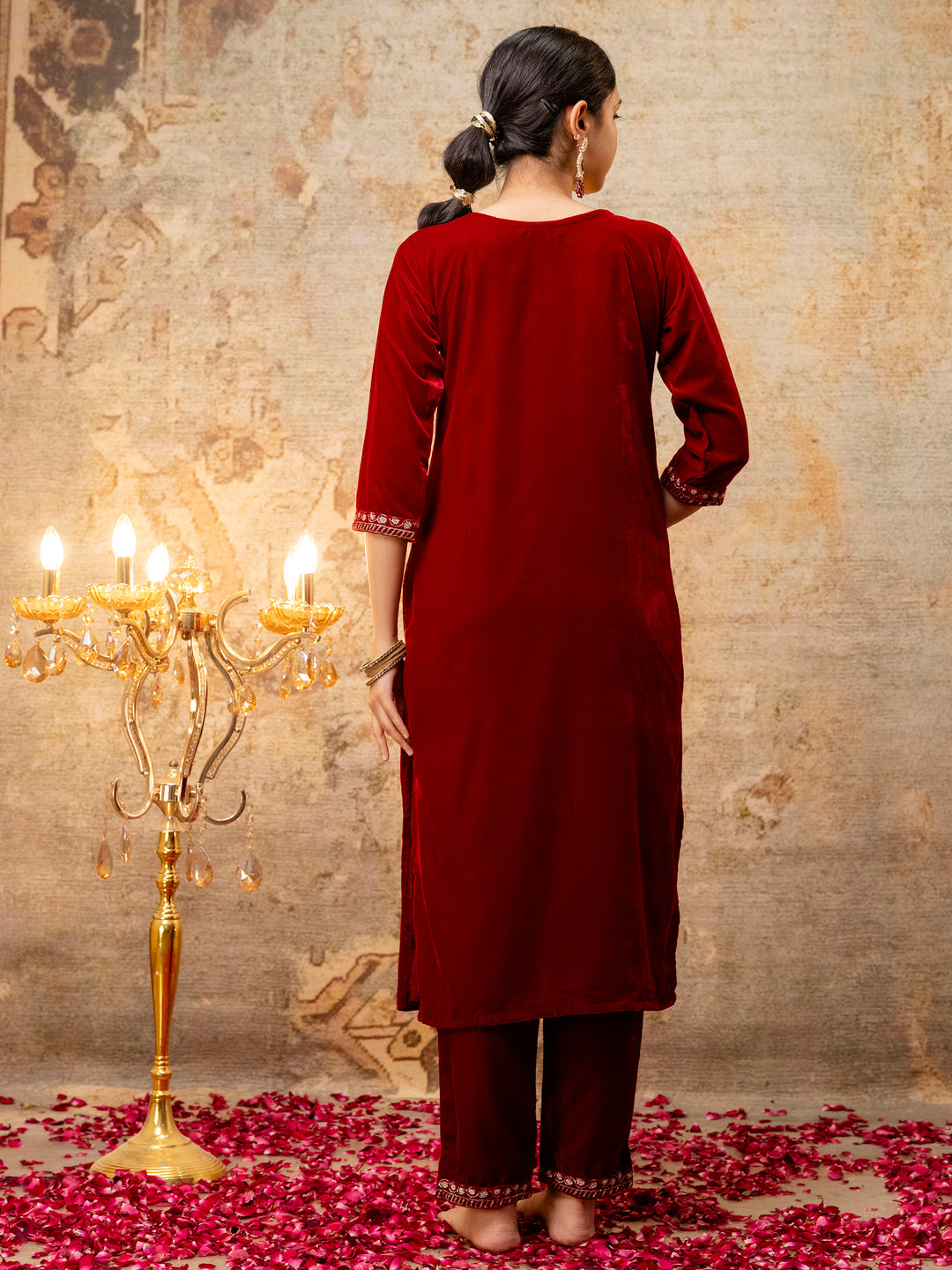 Women Velvet Kurta Pant Dupatta Set - FitVibe Fashion