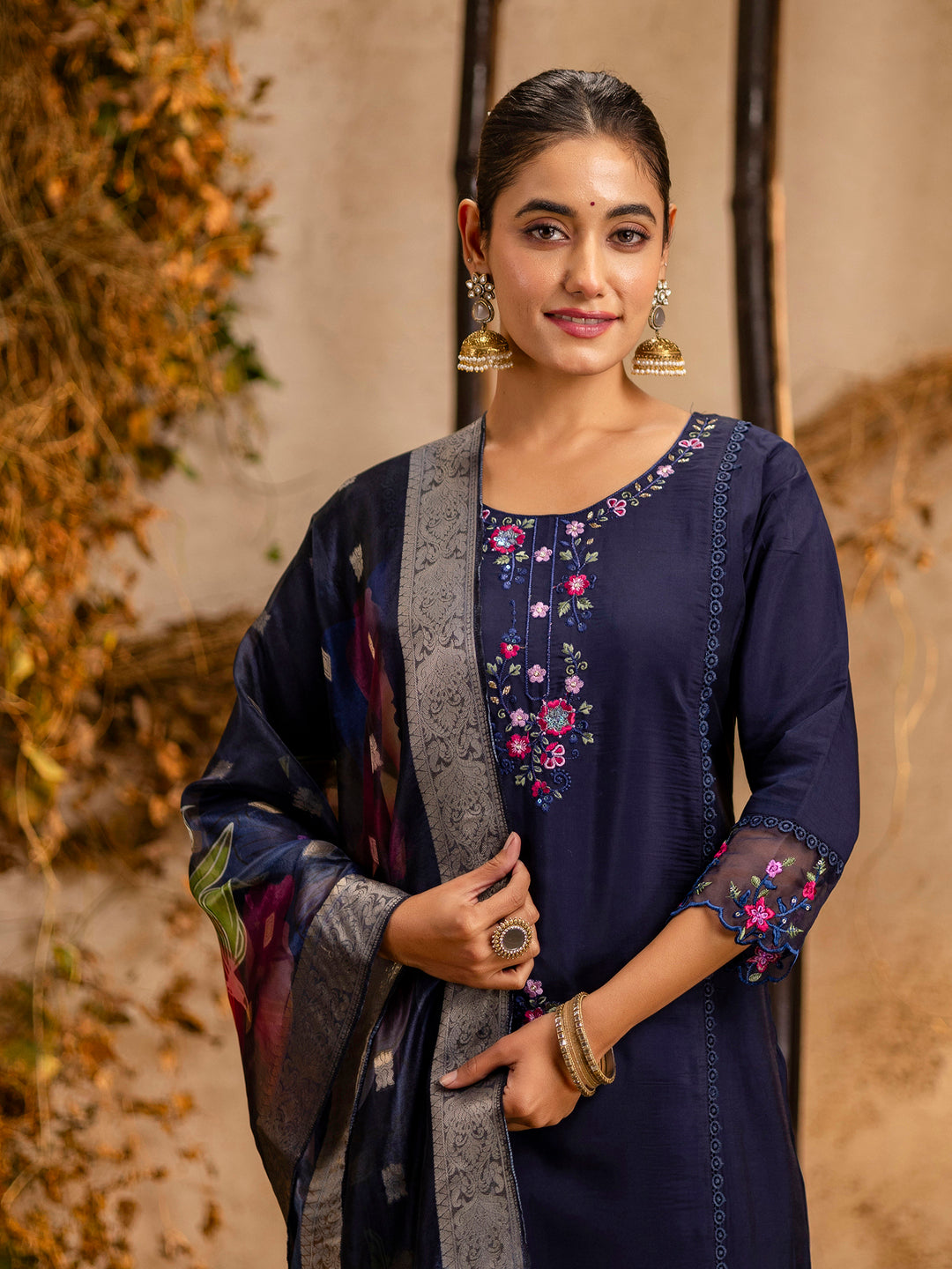 Deepali Viscose Roman Silk Calf Length Kurta Set Dupatta - FitVibe Fashion