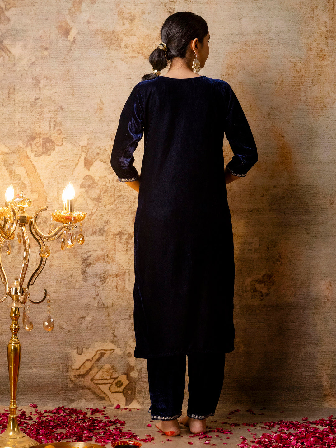 Women Velvet Kurta Pant Dupatta Set - FitVibe Fashion