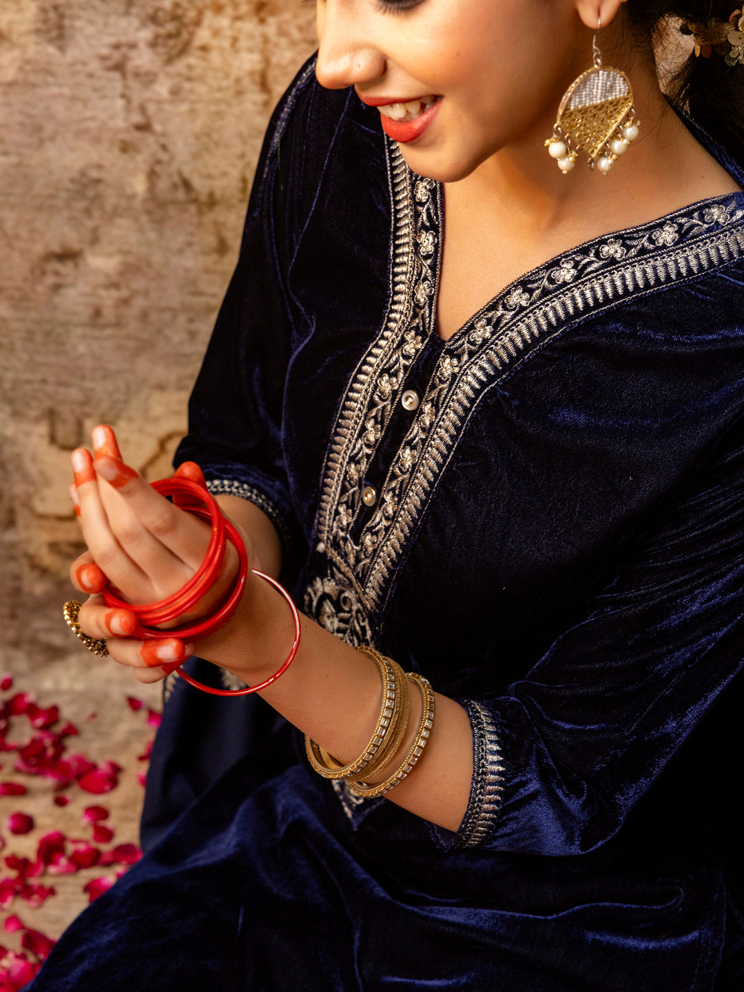 Women Velvet Kurta Pant Dupatta Set - FitVibe Fashion