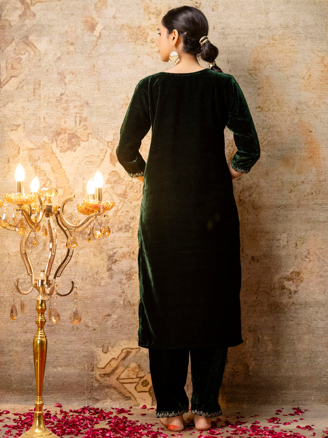 Women Velvet Kurta Pant Dupatta Set - FitVibe Fashion