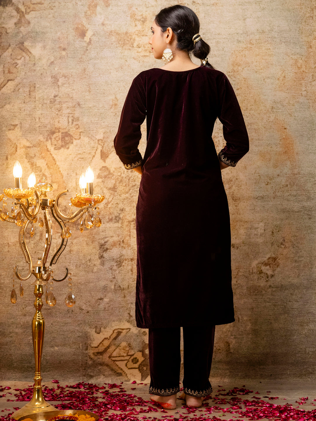 Women Velvet Kurta Pant Dupatta Set - FitVibe Fashion