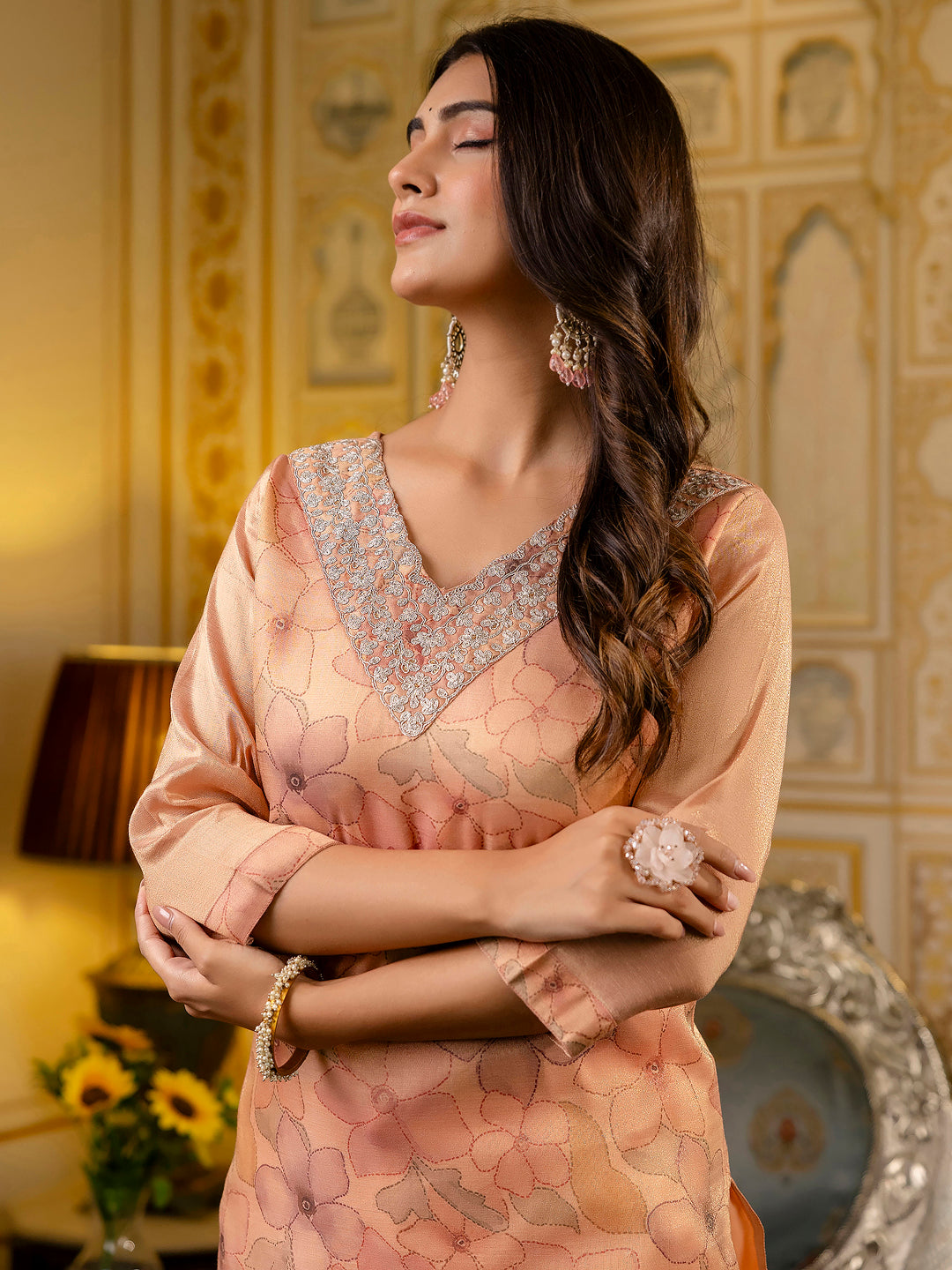 Women Embroidered Silk Blend Straight Kurta - FitVibe Fashion
