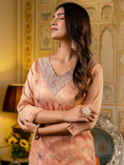 Women Embroidered Silk Blend Straight Kurta - FitVibe Fashion