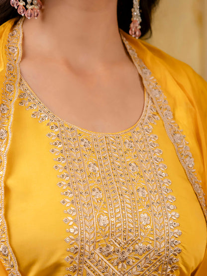 Women's Embroidered Silk Blend Calf Length Straight Kurta with Palazzo & Dupatta Set - FitVibe Fashion