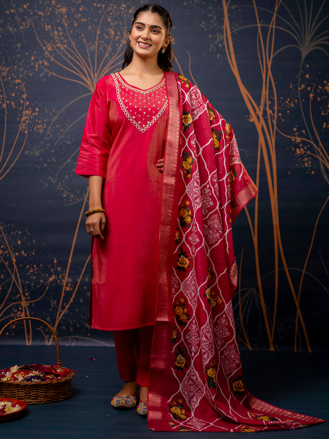 Women Kurta and Pant Sets Simar Silk fabric - FitVibe Fashion