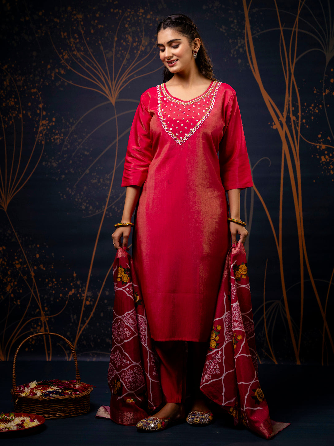 Women Kurta and Pant Sets Simar Silk fabric - FitVibe Fashion