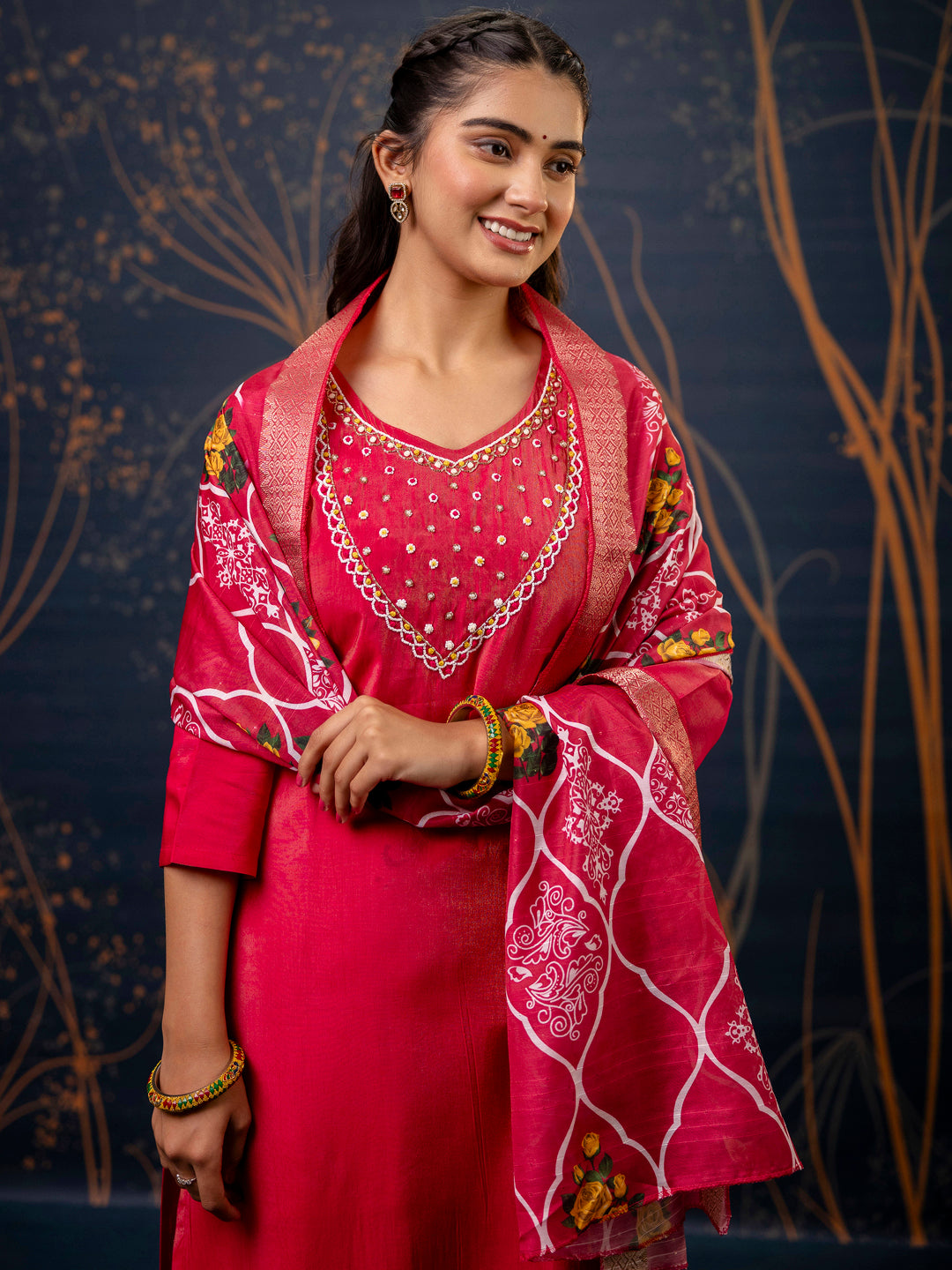 Women Kurta and Pant Sets Simar Silk fabric - FitVibe Fashion