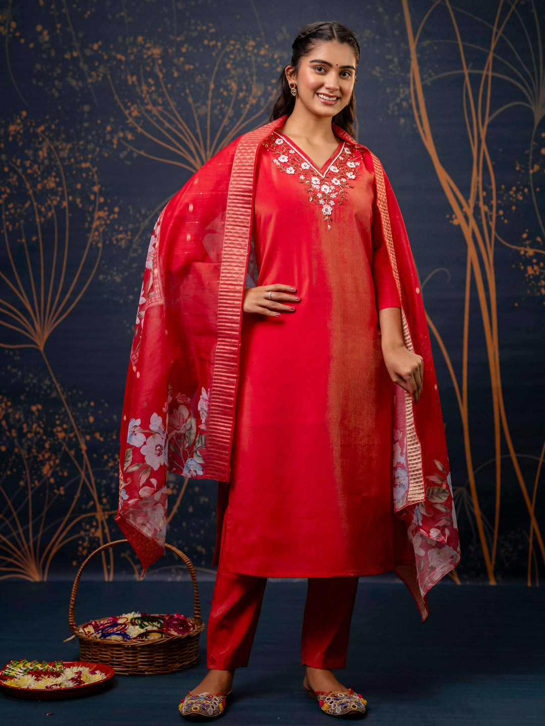 Women Kurta and Pant Sets Simar Silk fabric - FitVibe Fashion