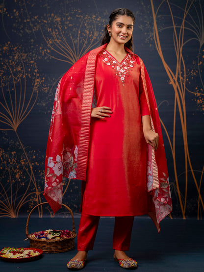 Women Kurta and Pant Sets Simar Silk fabric - FitVibe Fashion
