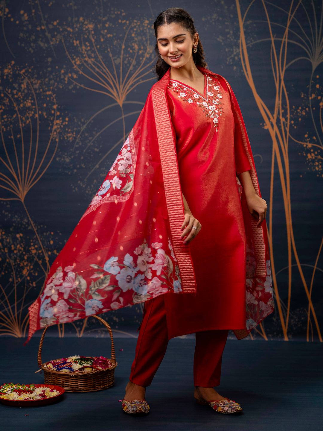 Women Kurta and Pant Sets Simar Silk fabric - FitVibe Fashion