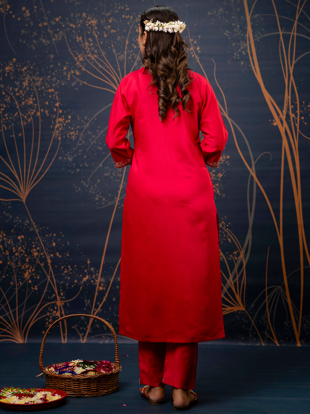 Pink Embroidered Silk Blend Straight Suit With Dupatta - FitVibe Fashion