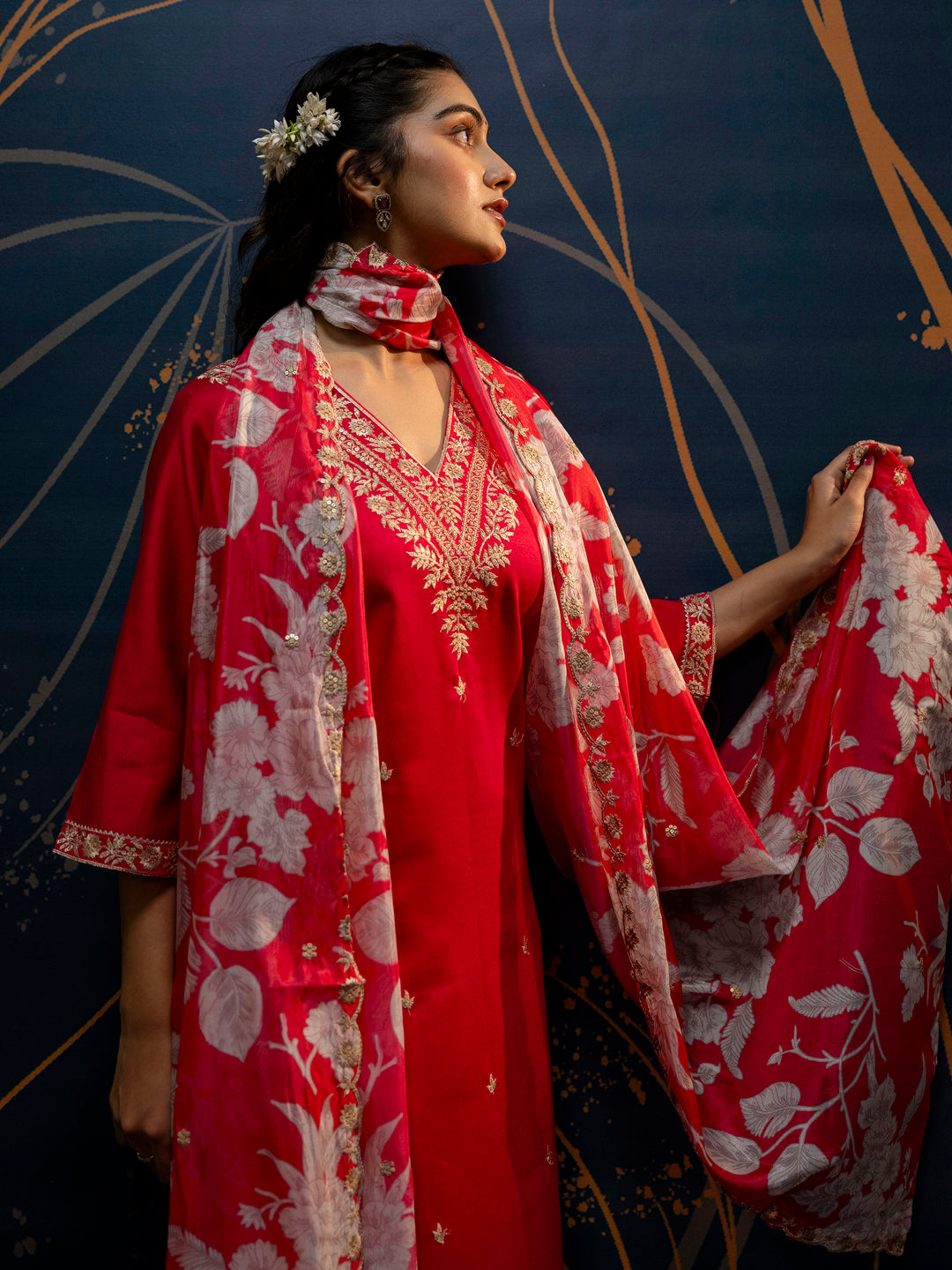 Pink Embroidered Silk Blend Straight Suit With Dupatta - FitVibe Fashion