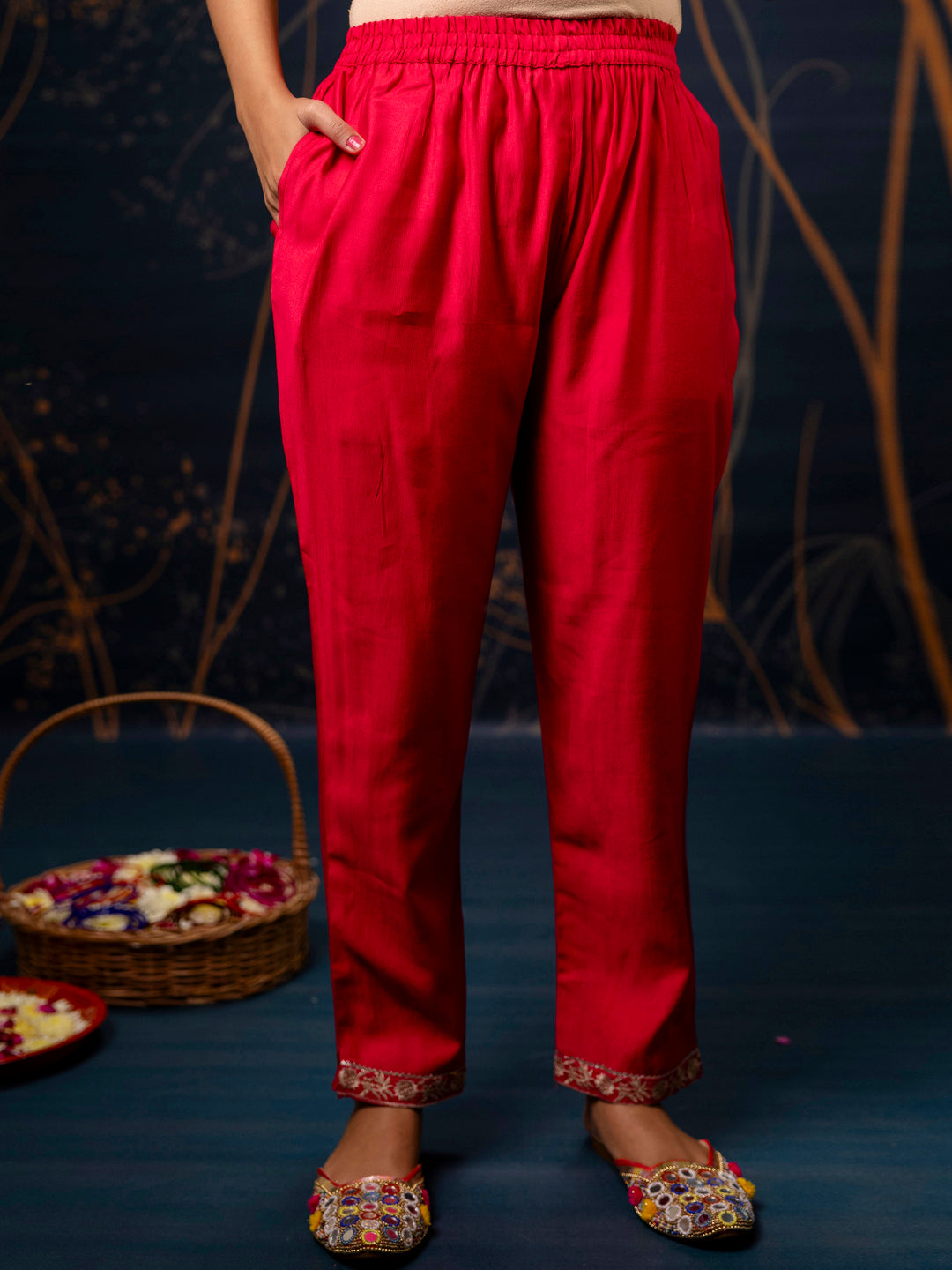 Pink Embroidered Silk Blend Straight Suit With Dupatta - FitVibe Fashion