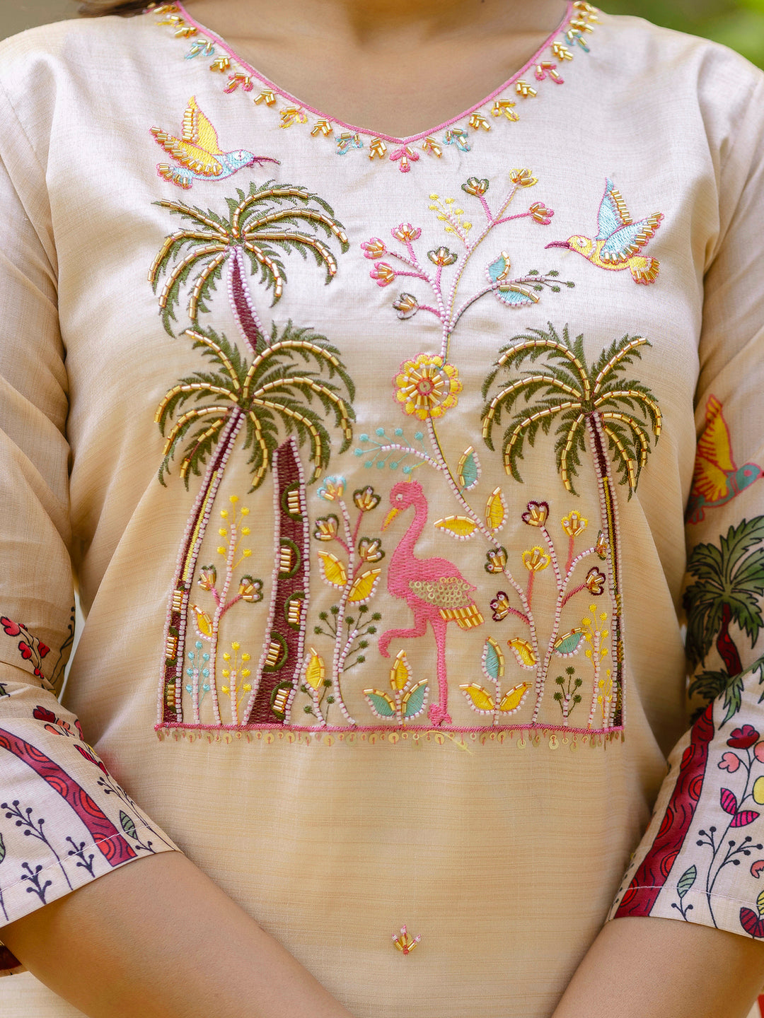 Ishita Floral Printed Handwork Silk Straight Kurta With Trousers & Dupatta Suits - FitVibe Fashion