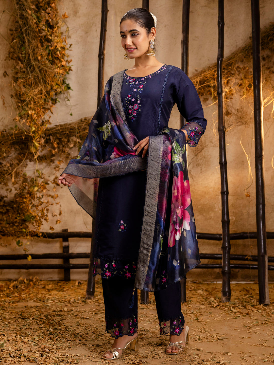 Deepali Viscose Roman Silk Calf Length Kurta Set Dupatta - FitVibe Fashion