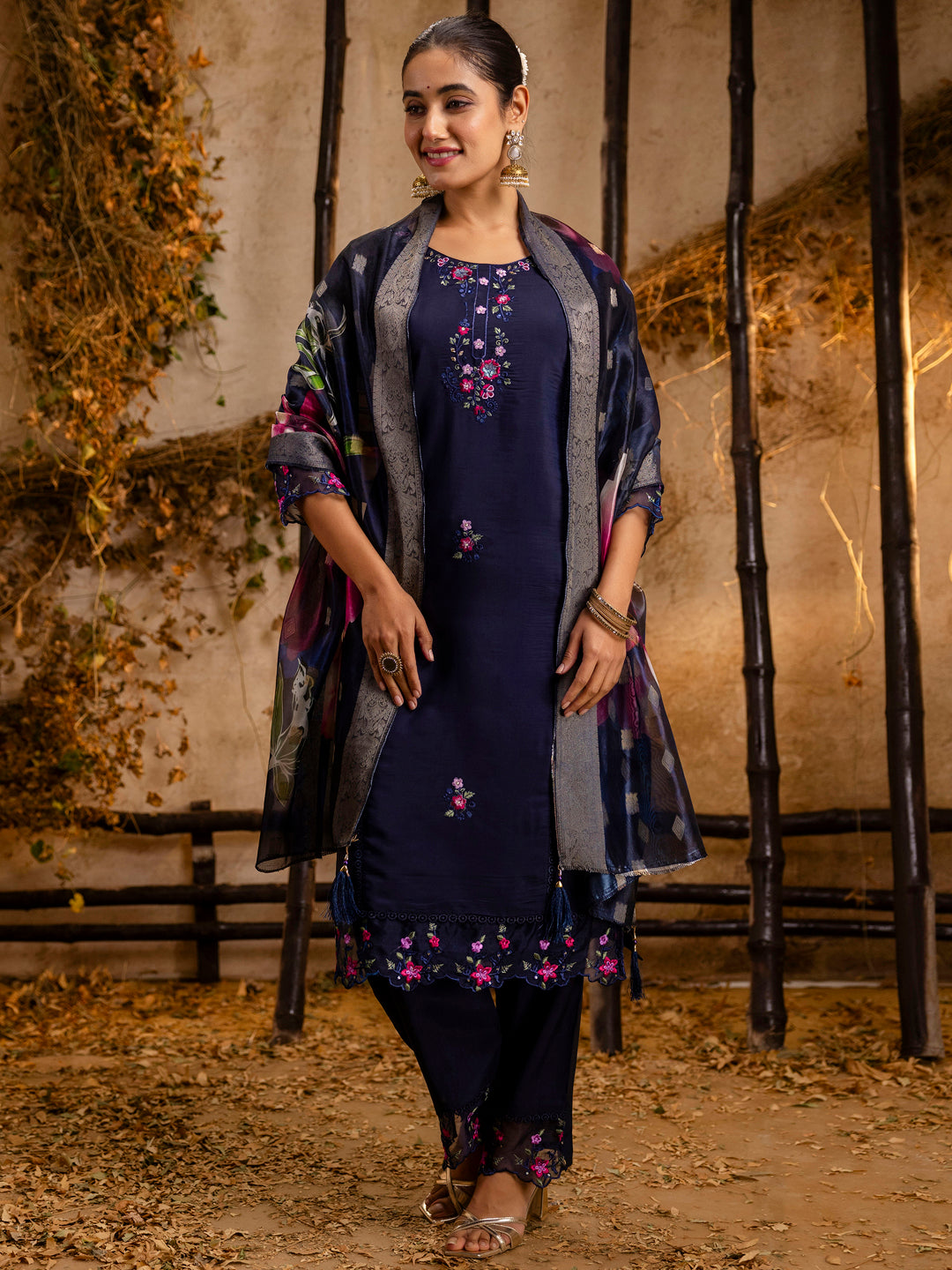 Deepali Viscose Roman Silk Calf Length Kurta Set Dupatta - FitVibe Fashion