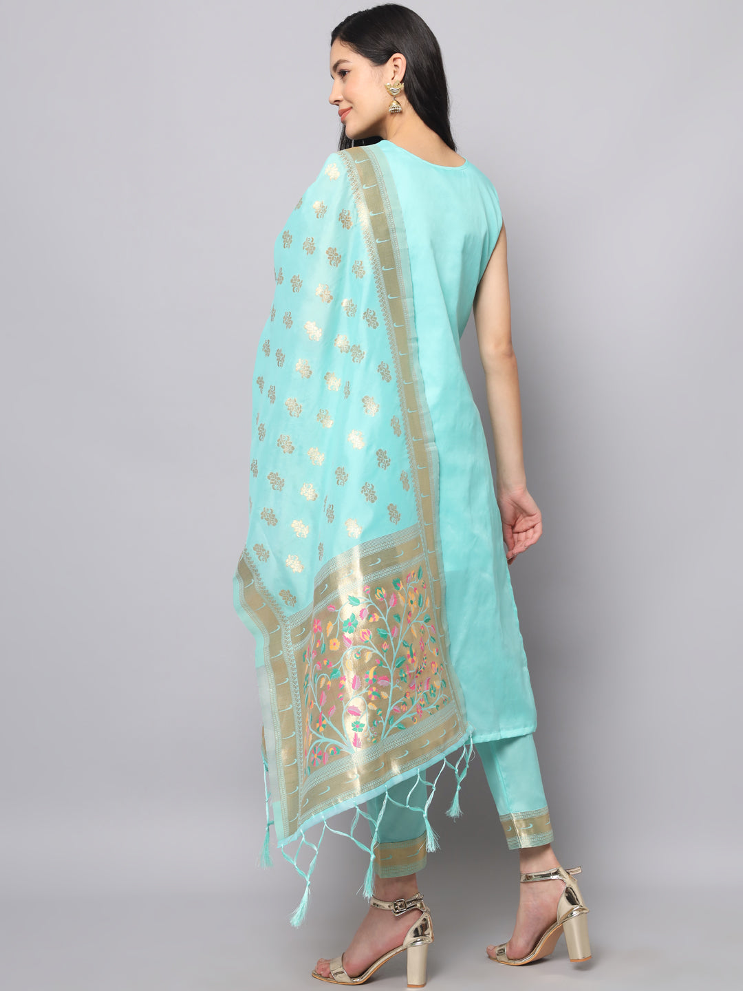 Cotton Silk Jacquard Kurta Pant With Banarasi Silk dupatta
