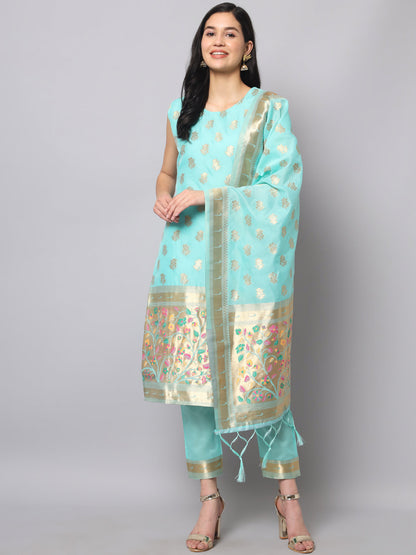 Cotton Silk Jacquard Kurta Pant With Banarasi Silk dupatta