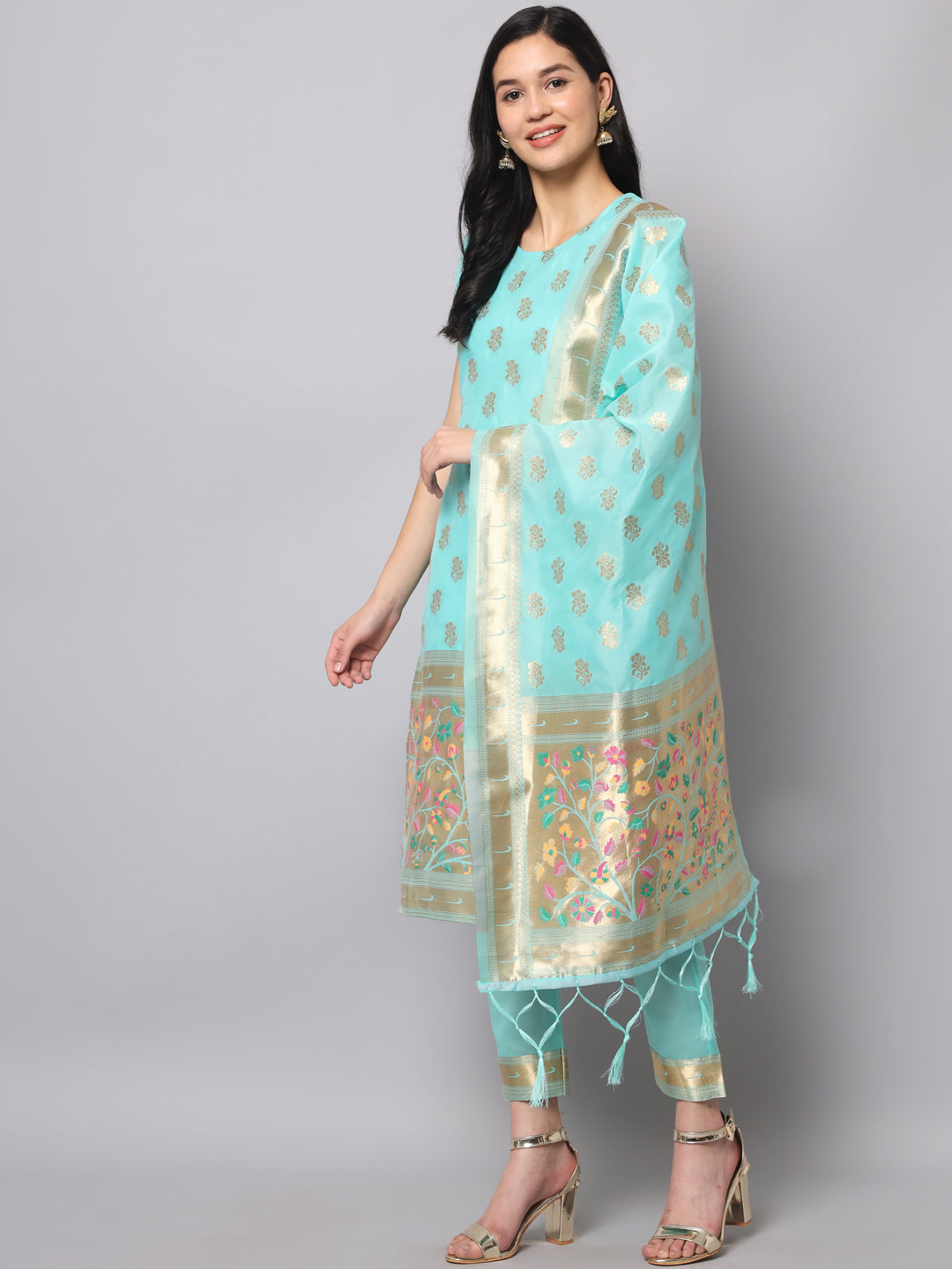Cotton Silk Jacquard Kurta Pant With Banarasi Silk dupatta
