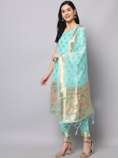 Cotton Silk Jacquard Kurta Pant With Banarasi Silk dupatta