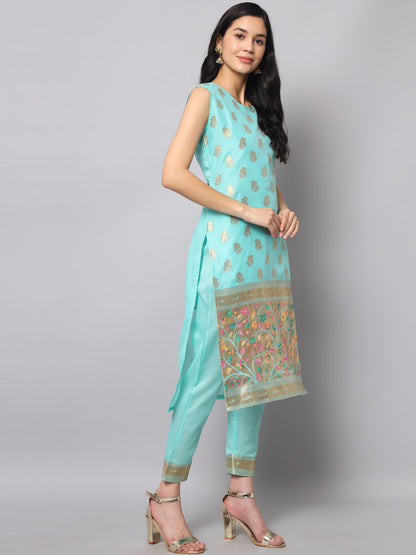 Cotton Silk Jacquard Kurta Pant With Banarasi Silk dupatta