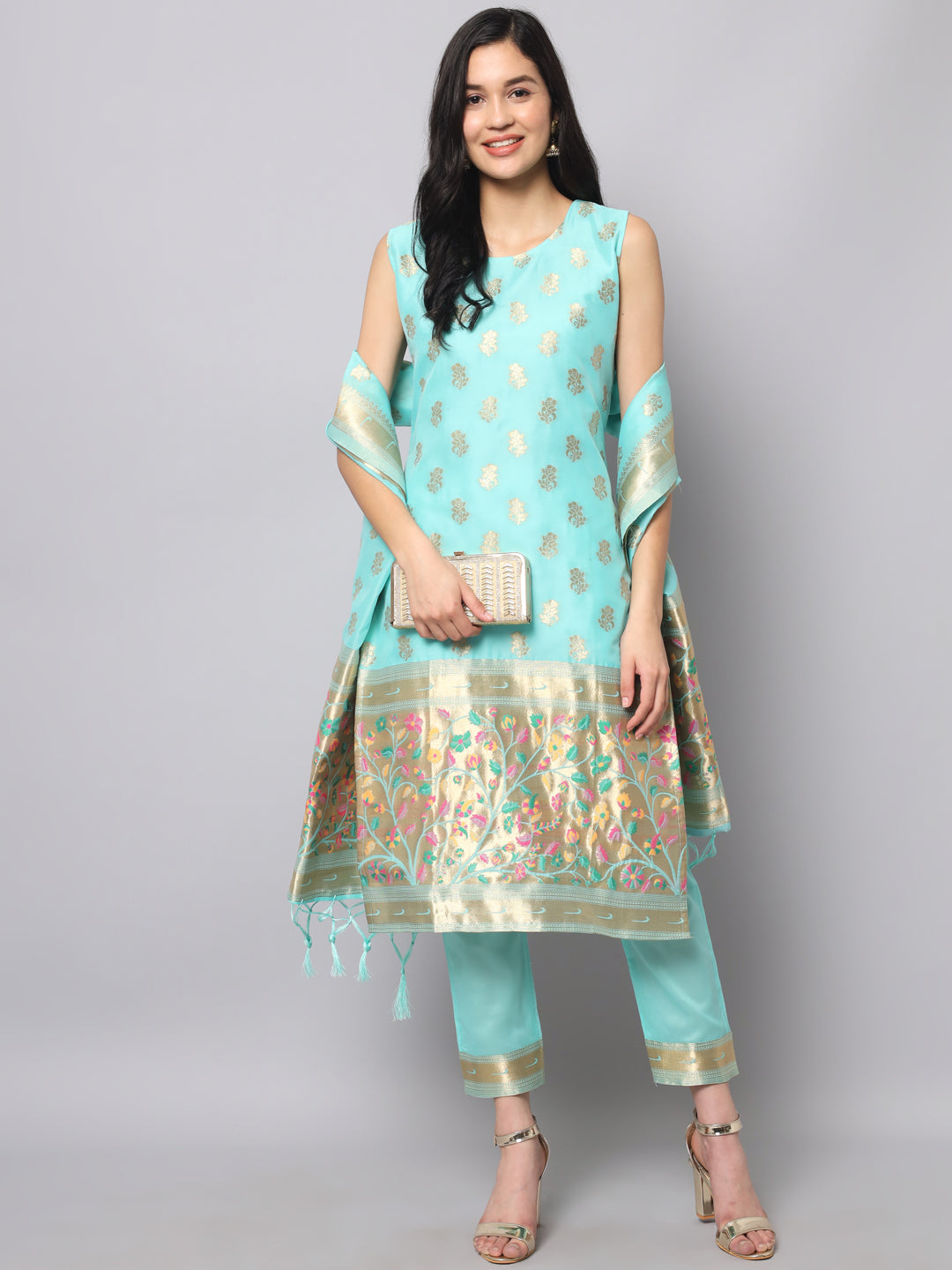 Cotton Silk Jacquard Kurta Pant With Banarasi Silk dupatta