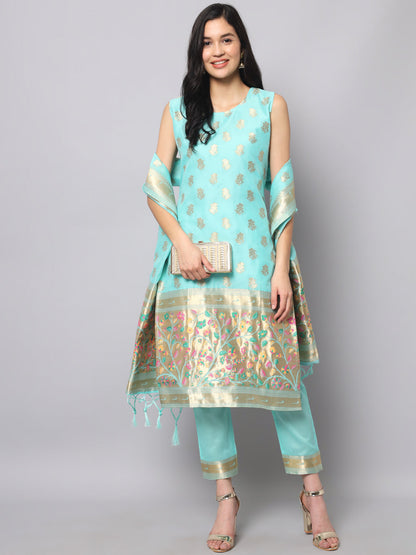 Cotton Silk Jacquard Kurta Pant With Banarasi Silk dupatta