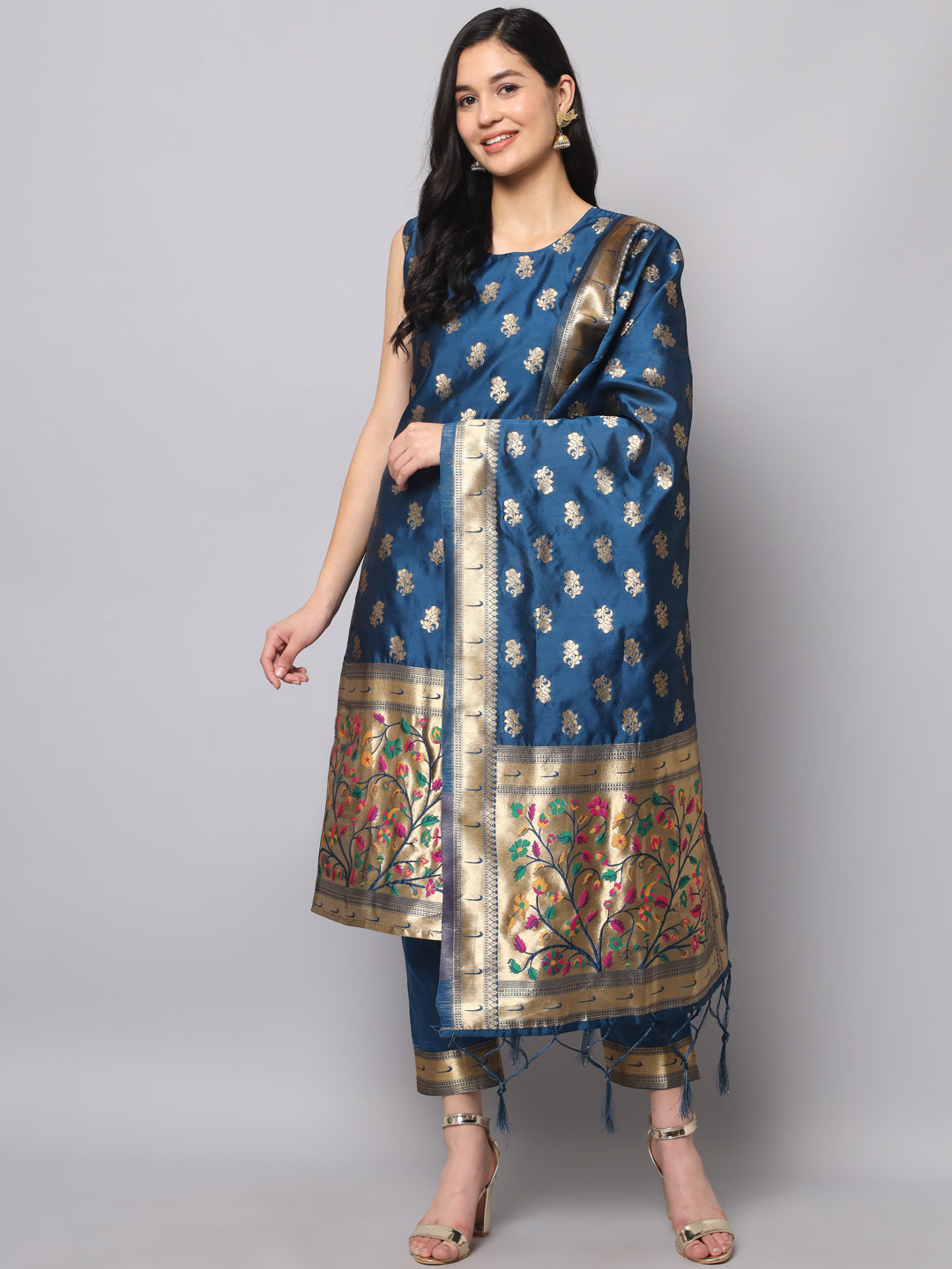 Cotton Silk Jacquard Kurta Pant With Banarasi Silk dupatta - FitVibe Fashion