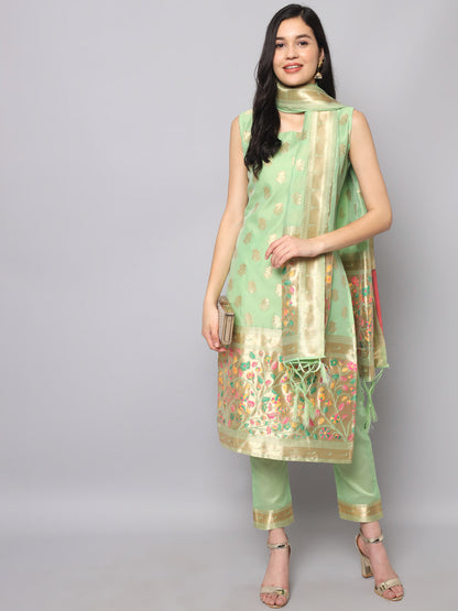 Cotton Silk Jacquard Kurta Pant With Banarasi Silk dupatta
