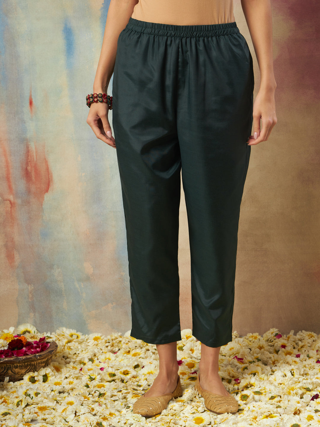 Dakshini Women Flared Kurta and Trousers Pant Set Cotton Silk Blend - FitVibe Fashion