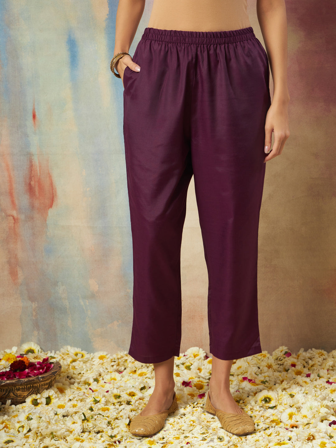 Rajsi Women Flared Kurta and Trousers Pant Set Cotton Silk Blend - FitVibe Fashion