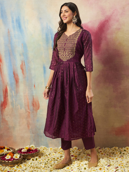 Rajsi Women Flared Kurta and Trousers Pant Set Cotton Silk Blend - FitVibe Fashion